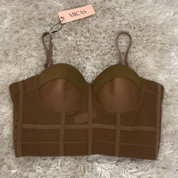 MICAS Neutral Mesh Bustier Crop Top Size Med - Picture 3 of 8